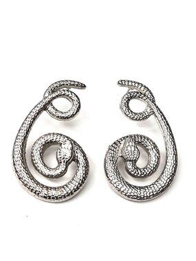 Long Curling Coiling Silver Tone Snakes Post Pierced 2" Drop Earrings